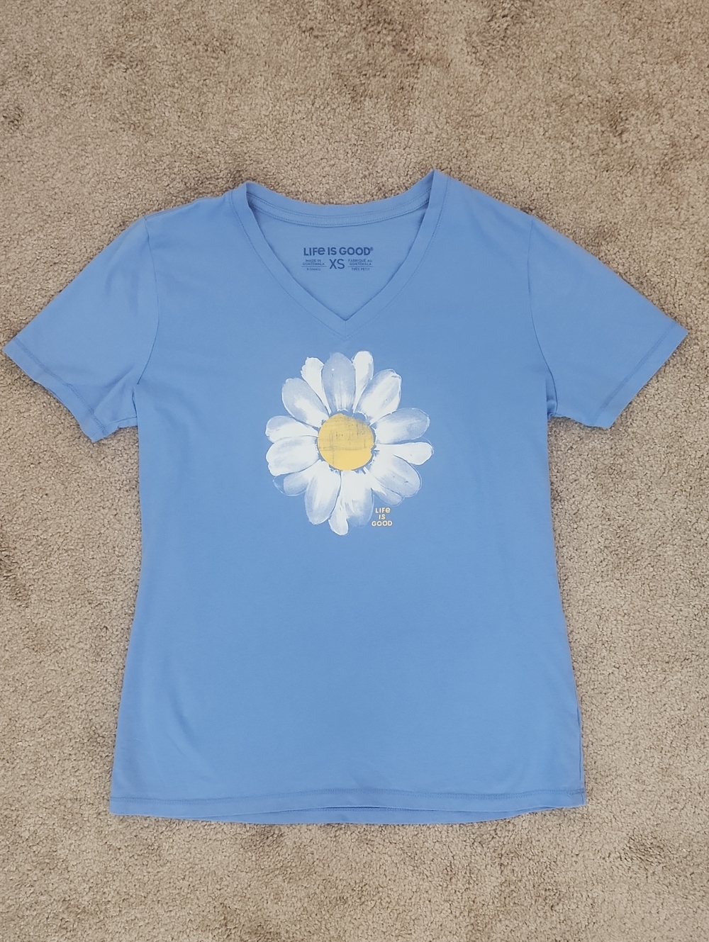 Life Is Good Daisy V Neck Tshirt XS 100% Cotton - Picture 2 of 3